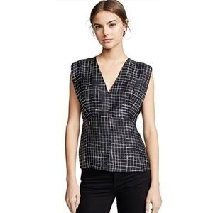 Theory Kimono Pleat Silk Sleeveless Top Neutral Grid size Small S NEW